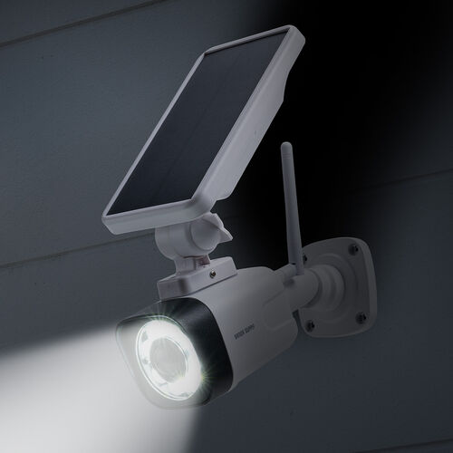 【アウトレット】センサーライト（ダミーカメラ型・人感センサー・ソーラー充電式LEDライト・屋外用・壁面設置・防水規格IPX5・800ルーメン・常夜灯モード付）