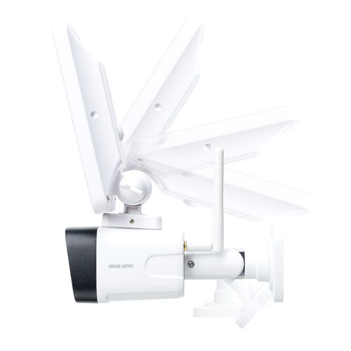 【アウトレット】センサーライト（ダミーカメラ型・人感センサー・ソーラー充電式LEDライト・屋外用・壁面設置・防水規格IPX5・800ルーメン・常夜灯モード付）