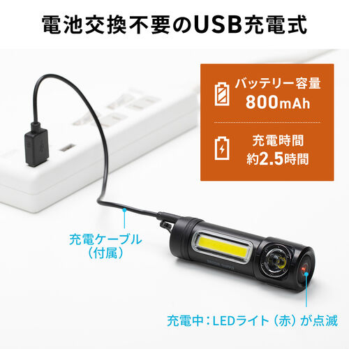 小型防水LEDライト（USB充電式・マグネット内蔵・防水仕様・IPX6