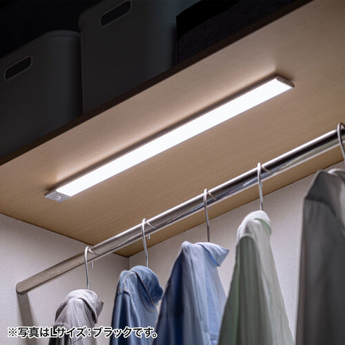 人感センサーライト（Sサイズ・薄型・LED・幅23.3cm・人感センサー・3段階調色・無段階調光・最大130ルーメン・マグネット内蔵・USB充電式・ブラック） LED072BK
