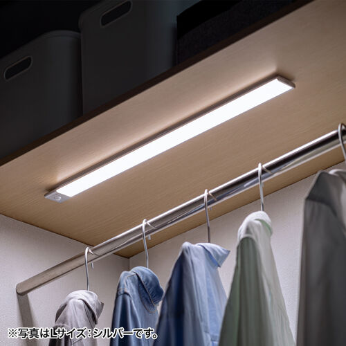 人感センサーライト（Mサイズ・薄型・LED・幅40cm・3段階調色・無段階調光・最大270ルーメン・マグネット内蔵・USB充電式・ブラック） LED073BK