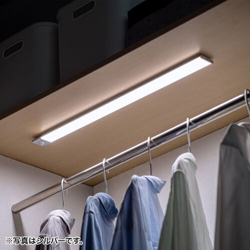 人感センサーライト（Lサイズ・薄型・LED・幅60cm・3段階調色・無段階調光・最大350ルーメン・マグネット内蔵・USB充電式・ブラック） LED074BK