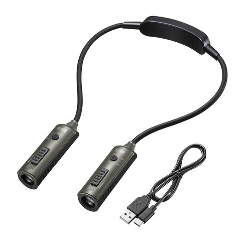 ネックライト（首掛け式LED・USB充電式・作業用ライト・防水規格IP44・最大120ルーメン・フレキシブルアーム・ブラック）