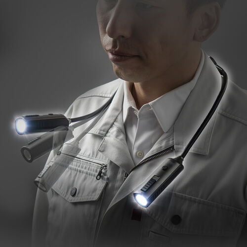 ネックライト（首掛け式LED・USB充電式・作業用ライト・防水規格IP44・最大120ルーメン・フレキシブルアーム・ブラック）