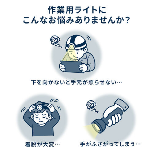 ネックライト（首掛け式LED・USB充電式・作業用ライト・防水規格IP44・最大120ルーメン・フレキシブルアーム・ブラック）