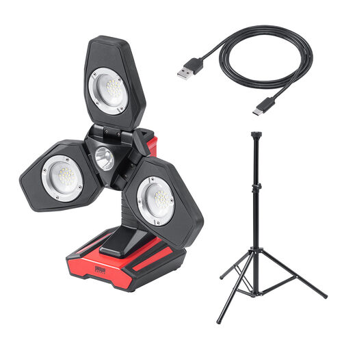 投光器（作業灯・ワークライト・LED・3500ルーメン・フラッドライト・高輝度・充電式・屋外用・三脚付き）