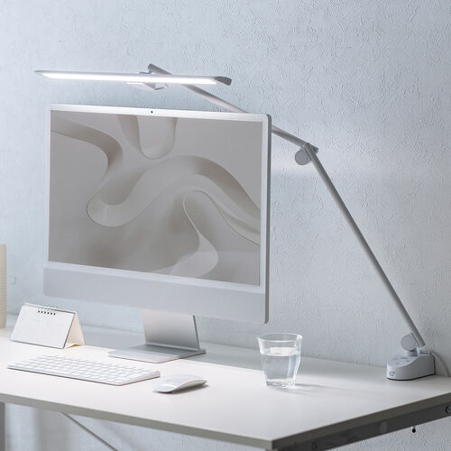 デスクライト（広範囲照射LED・調光調色・アームライト・タッチセンサー・クランプ固定・横幅45cm・ホワイト）