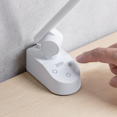 デスクライト（広範囲照射LED・調光調色・アームライト・タッチセンサー・クランプ固定・横幅45cm・ホワイト）