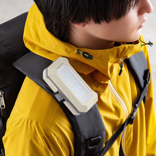 作業灯（LED・充電式・防水・小型・クリップ・マグネット付・500ルーメン・スタンド・手持ちライト・ベージュ）