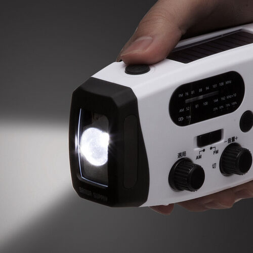 防災ラジオ（LEDライト・防災グッズ・多機能・バッテリー・大容量・4000mA・携帯ラジオ・USB充電・ソーラー充電・手回し充電・ホワイト）