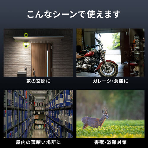 LEDセンサーライト（人感センサー・屋外・ソーラー充電式・パネル取り外し式・自動点灯・防犯ライト・省エネ）