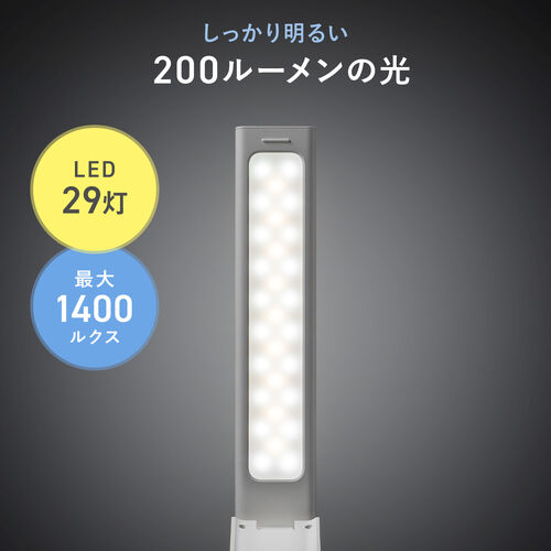 LEDデスクライト（充電式・コードレス・USB Type-C・折りたたみ・省スペース・コンパクト・卓上ライト・3段階調色・無段階調光・高演色Ra90・約13時間・ホワイト）