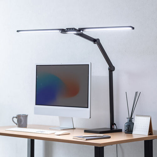 デスクライト（LEDライト・スタンド・幅95cm・多関節アーム・1650ルーメン・5段階調光・5段階調色・スタンドライト・卓上・広範囲点灯・3灯）