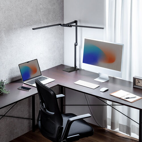 デスクライト（LEDライト・スタンド・幅95cm・多関節アーム・1650ルーメン・5段階調光・5段階調色・スタンドライト・卓上・広範囲点灯・3灯）