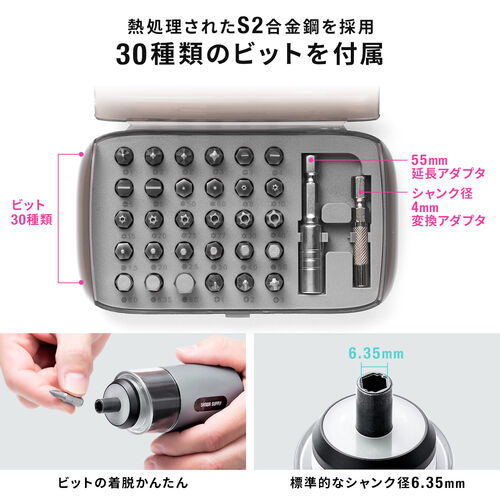 電動ドライバー（コードレス・小型・LED付き・充電式・Type-Cコネクタ・正逆転切替・2500mAh・ケース付き）