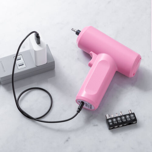 電動ドライバー（収納ケース付き・26-in-1・Type-C充電式・ビット26種類・コードレス・ハンディ・軽量・小型・LED付き・かわいい・女性・初心者・工具・DIY・ピンク）