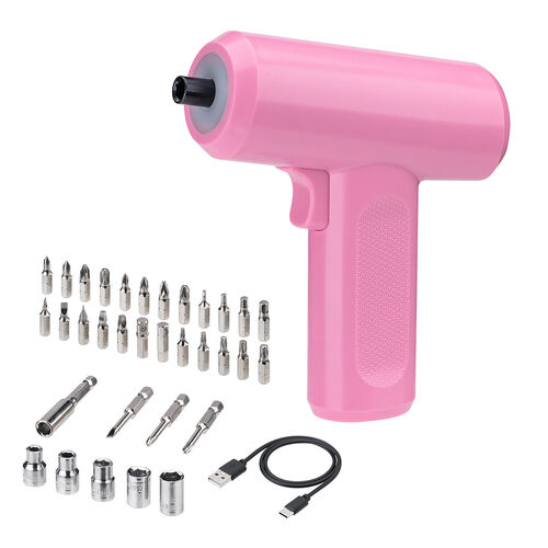 電動ドライバー（収納ケース付き・26-in-1・Type-C充電式・ビット26種類・コードレス・ハンディ・軽量・小型・LED付き・かわいい・女性・初心者・工具・DIY・ピンク）