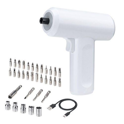 電動ドライバー（収納ケース付き・26-in-1・Type-C充電式・ビット26種類・コードレス・ハンディ・軽量・小型・LED付き・女性・初心者・工具・DIY・ホワイト）