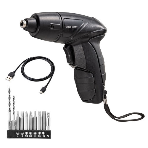 電動ドライバー（USB Type-C 充電式・コンパクト・ビット10種類・軽量・310g・LEDライト付き・ドリルドライバー・穴あけ・家具組立て・コードレス・小型・ブラック）