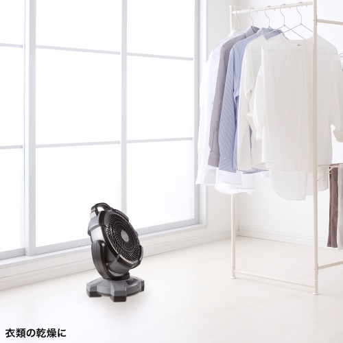 大型作業用ファン（充電式・扇風機・自動首振・ 据え置き・3段階風量調整・タイマー機能・サーキュレーター・バッテリー・ブラック）