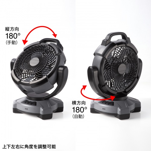 大型作業用ファン（充電式・扇風機・自動首振・ 据え置き・3段階風量調整・タイマー機能・サーキュレーター・バッテリー・ブラック）