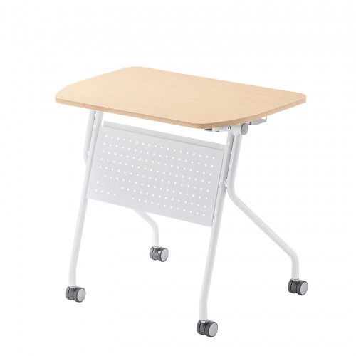 ミーティングテーブル（フォールディングデスク・アクティブラーニング・折りたたみデスク・幅73cm・幕板付き・キャスター付き・木目）