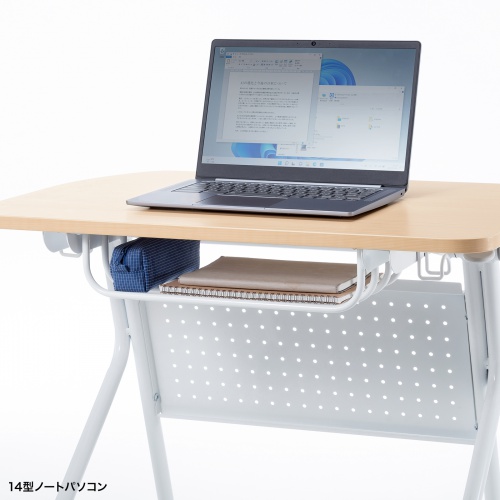 ミーティングテーブル（フォールディングデスク・アクティブラーニング・折りたたみデスク・幅73cm・幕板付き・キャスター付き・木目）