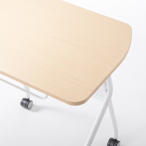 ミーティングテーブル（フォールディングデスク・アクティブラーニング・折りたたみデスク・幅73cm・幕板付き・キャスター付き・木目）