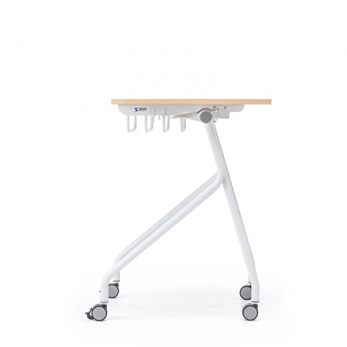 ミーティングテーブル（フォールディングデスク・アクティブラーニング・折りたたみデスク・幅73cm・幕板付き・キャスター付き・木目）