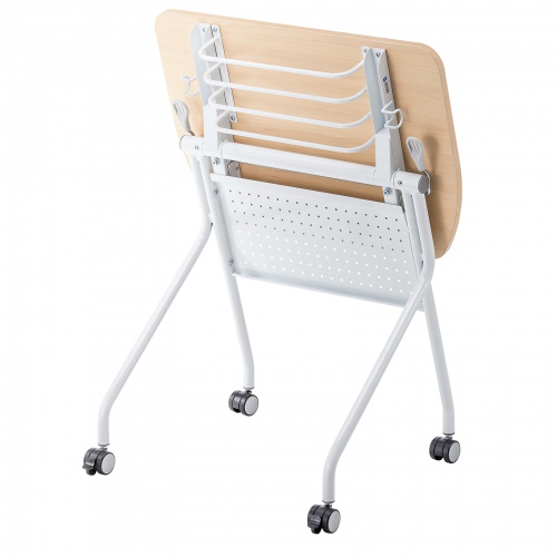 ミーティングテーブル（フォールディングデスク・アクティブラーニング・折りたたみデスク・幅73cm・幕板付き・キャスター付き・木目）