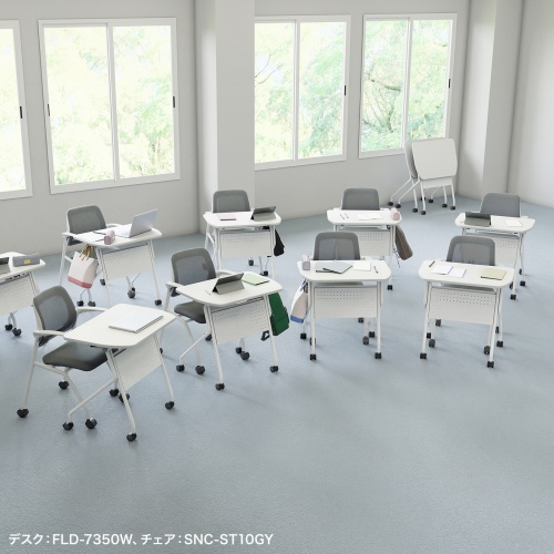 ミーティングテーブル（フォールディングデスク・アクティブラーニング・折りたたみデスク・幅73cm・幕板付き・キャスター付き・木目）