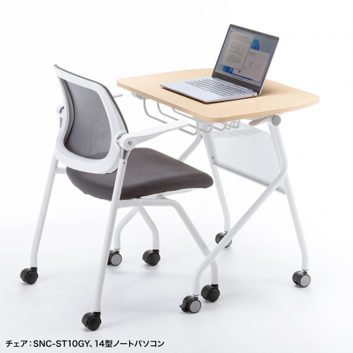 ミーティングテーブル（フォールディングデスク・アクティブラーニング・折りたたみデスク・幅73cm・幕板付き・キャスター付き・木目）