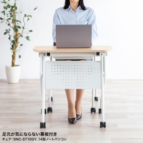 ミーティングテーブル（フォールディングデスク・アクティブラーニング・折りたたみデスク・幅73cm・幕板付き・キャスター付き・木目）