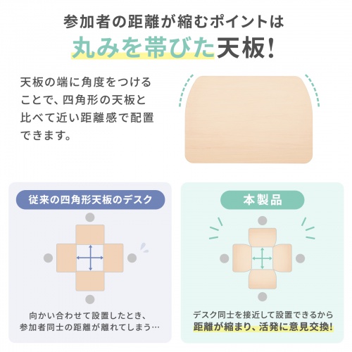 ミーティングテーブル（フォールディングデスク・アクティブラーニング・折りたたみデスク・幅73cm・幕板付き・キャスター付き・木目）