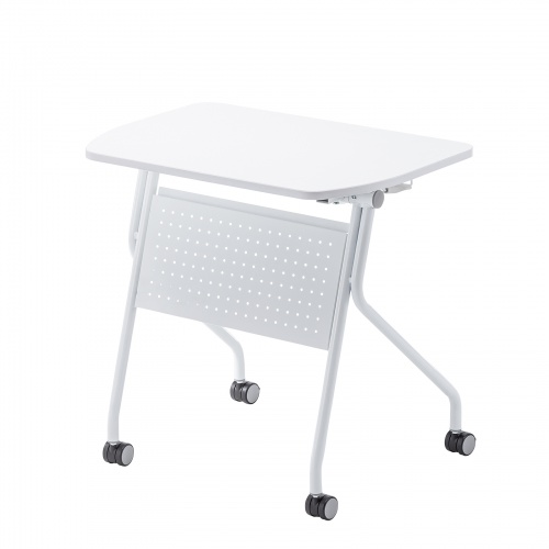 ミーティングテーブル（フォールディングデスク・アクティブラーニング・折りたたみデスク・幅73cm・幕板付き・キャスター付き・ホワイト）