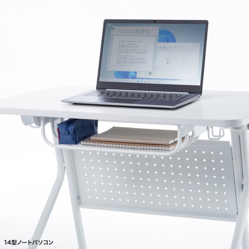 ミーティングテーブル（フォールディングデスク・アクティブラーニング・折りたたみデスク・幅73cm・幕板付き・キャスター付き・ホワイト）