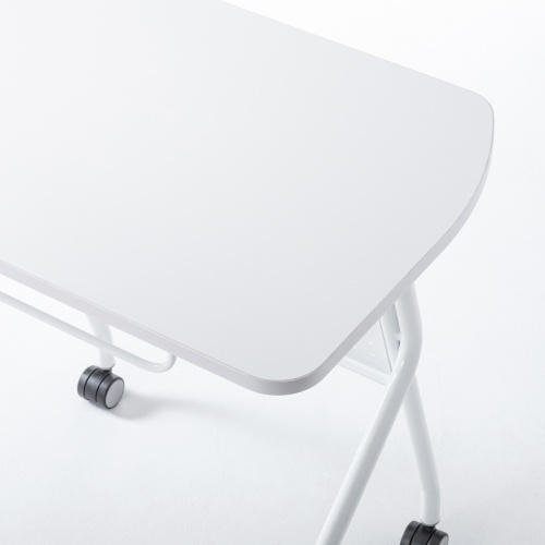 ミーティングテーブル（フォールディングデスク・アクティブラーニング・折りたたみデスク・幅73cm・幕板付き・キャスター付き・ホワイト）