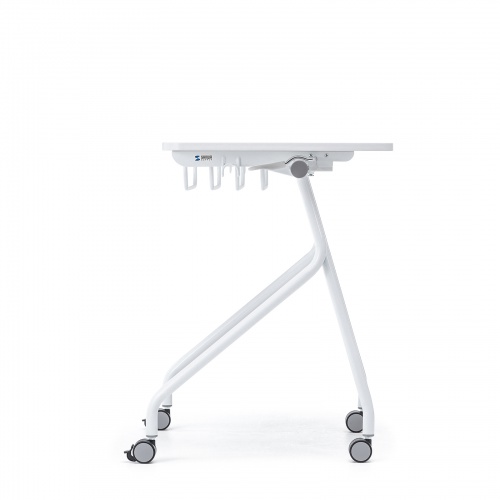 ミーティングテーブル（フォールディングデスク・アクティブラーニング・折りたたみデスク・幅73cm・幕板付き・キャスター付き・ホワイト）