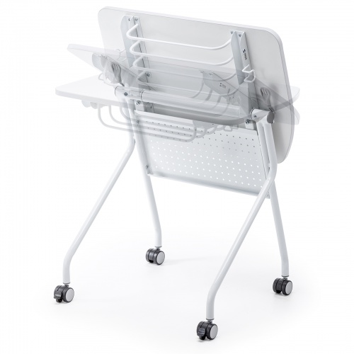 ミーティングテーブル（フォールディングデスク・アクティブラーニング・折りたたみデスク・幅73cm・幕板付き・キャスター付き・ホワイト）