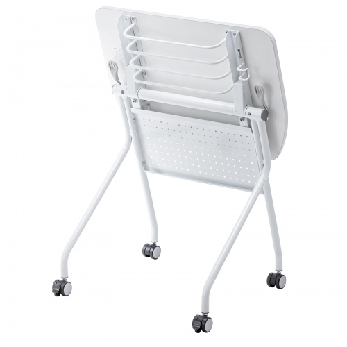 ミーティングテーブル（フォールディングデスク・アクティブラーニング・折りたたみデスク・幅73cm・幕板付き・キャスター付き・ホワイト）