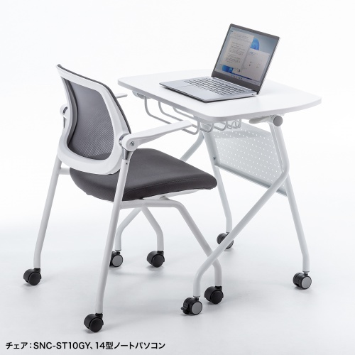 ミーティングテーブル（フォールディングデスク・アクティブラーニング・折りたたみデスク・幅73cm・幕板付き・キャスター付き・ホワイト）