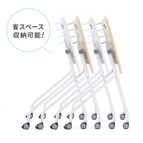 ミーティングテーブル（フォールディングデスク・アクティブラーニング・折りたたみデスク・幅73cm・幕板付き・キャスター付き・ホワイト）