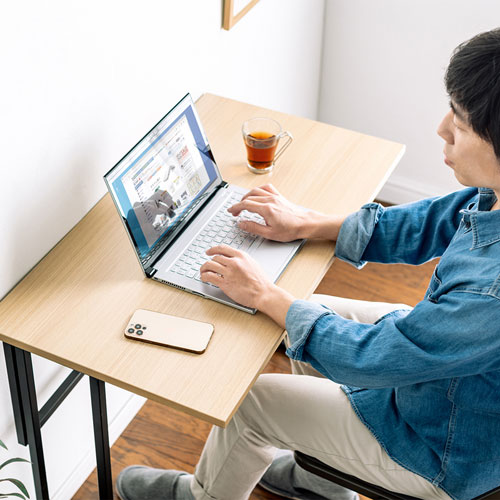 折りたたみデスク（木目・W870×D480×H700mm）