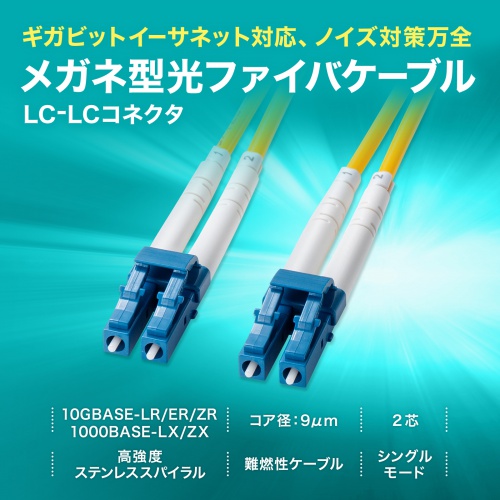 光ファイバケーブル（補強メガネ型・2芯・シングルモード・9μm・LC×2-LC×2・10ギガ・1m）