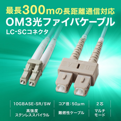 光ファイバケーブル（補強メガネ型・2芯・シングルモード・50μm・LC×2-SC×2・10ギガ・3m）