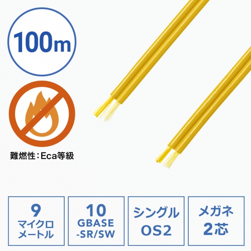 光ファイバケーブル（メガネ型・2芯・ケーブルのみ・シングルモード・9μm・10ギガ・100m）