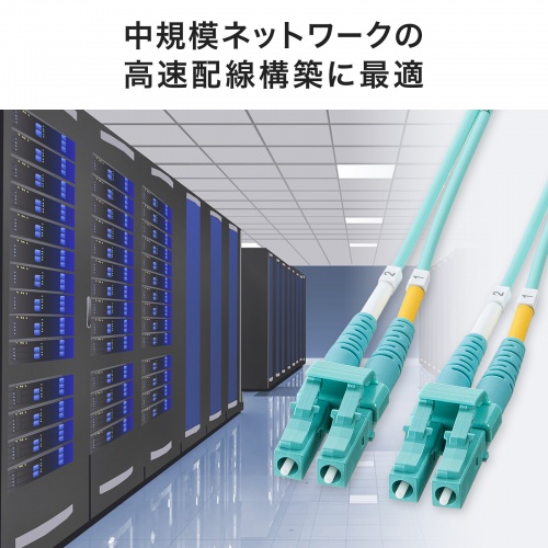 光ファイバケーブル（OM3・10GBASE-SR/SW規格・10Gbps・マルチモード・LC×2-LC×2・メガネ型・2芯・50μm・ショートブーツ・5m）