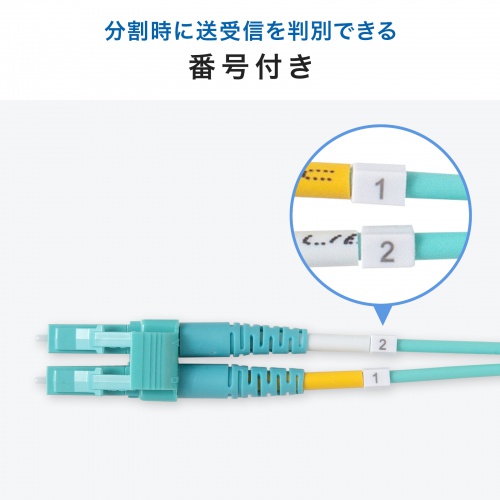 光ファイバケーブル（OM3・10GBASE-SR/SW規格・10Gbps・マルチモード・LC×2-LC×2・メガネ型・2芯・50μm・ショートブーツ・20m）