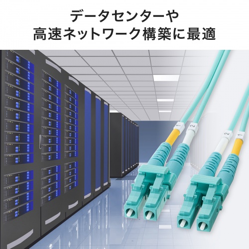 光ファイバケーブル（OM4・10GBASE-SR/SW規格・10Gbps・マルチモード・LC×2-LC×2・メガネ型・2芯・50μm・ショートブーツ・15m）