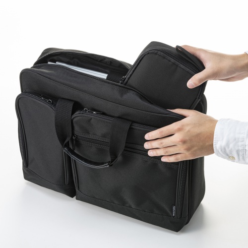 ガジェットポーチ（トラベルポーチ・旅行・海外旅行・出張・収納・整理・小物入れ・内寸18.5cm・奥行12.5cm・高さ4.5cm・ストラップ付・ブラック）